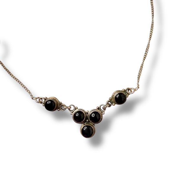 Jewelry - Vintage Southwestern Onyx Cabochon stations necklace 18 inch Sterling 925